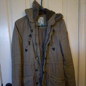 Sashimi Woman's Long Jacket with hood Olive Size M